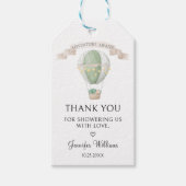 グリーンホットエアバルーンアドベンチャーが赤ちゃんのシャワーを待つ ギフトタグ (正面)