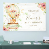 グリーンホットエアバルーン動物の赤ちゃんシャワー背景 横断幕 (トレードショー)