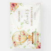 グリーンホットエアバルーン動物の赤ちゃんシャワー背景 横断幕 (縦)