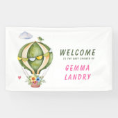 グリーンホットエアバルーン女の子ベビーシャワーへようこそ 横断幕 (横)