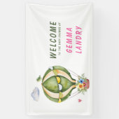 グリーンホットエアバルーン女の子ベビーシャワーへようこそ 横断幕 (縦)