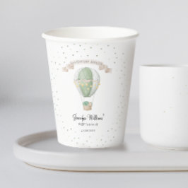 グリーンホットエアバルーン男の子ベビーシャワー紙カップ 紙コップ