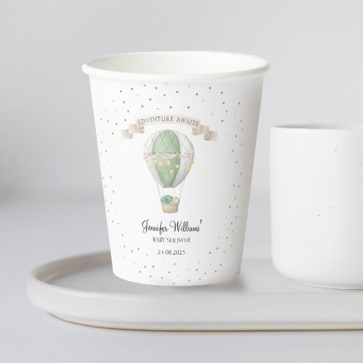 グリーンホットエアバルーン男の子ベビーシャワー紙カップ 紙コップ