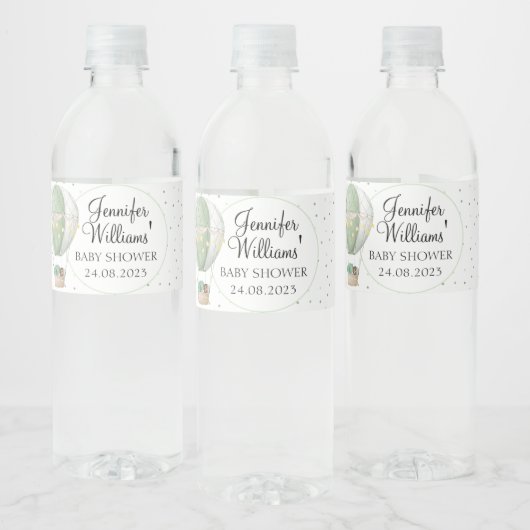 グリーンホットエアバルーン赤ちゃんシャワーボトルラベル ペットボトルラベル (ボトル)