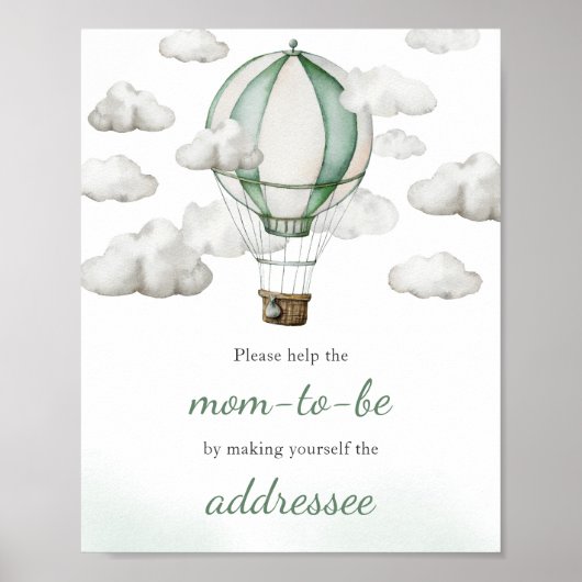 グリーンホットエアバルーン赤ちゃんシャワー封筒ステーション ポスター (正面)