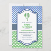 グリーンホットエアバルーン赤ちゃんシャワー 招待状 (正面)