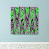 グリーンホットピンクブラックモダンジオメトリック波 キャンバスプリント (インサイチュ (ウッドフロア))