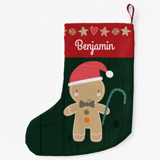 グリーンホリデージンジャーブレッドボーイ素朴名かわいい スモールクリスマスストッキング (裏面)