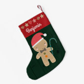 グリーンホリデージンジャーブレッドボーイ素朴名かわいい スモールクリスマスストッキング (裏面 (吊り時))