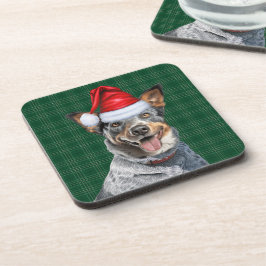 グリーンホリデープレイドクリスマスとブルーヒーラードッグ コースター