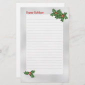 グリーンホリーが並んだホリデーテーマの筆記用紙 便箋 (正面/裏面)