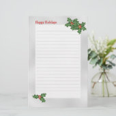 グリーンホリーが並んだホリデーテーマの筆記用紙 便箋 (スタンド正面)