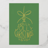 グリーンホリーすてきクリスマスハンドドローオーナメント 箔シーズンカード (正面)