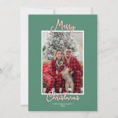グリーンホリーすてきメリークリスマス家族の写真 シーズンカード (正面)