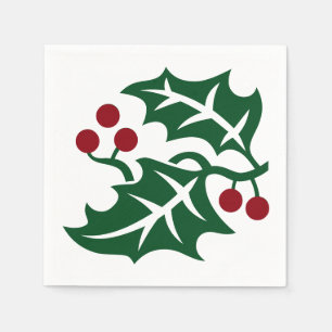 グリーンホリーとレッドベリーのクリスマスホリデー スタンダードカクテルナプキン