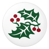 グリーンホリーとレッドベリーのクリスマスホリデー セラミックノブ (正面)