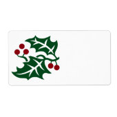 グリーンホリーとレッドベリーのクリスマスホリデー ラベル (正面)