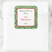 グリーンホリーと赤い果実の編集可能ギフトタック スクエアシール (バッグ)