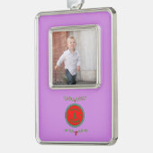 グリーンホリーのホリデーグリーティング 1 枚の写真 シルバープレートフレームオーナメント (左)