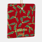 グリーンホリーイエローフラワーズクリスマスイヤーオーナメント セラミックオーナメント (右)