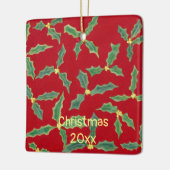 グリーンホリーイエローフラワーズクリスマスイヤーオーナメント セラミックオーナメント (左)