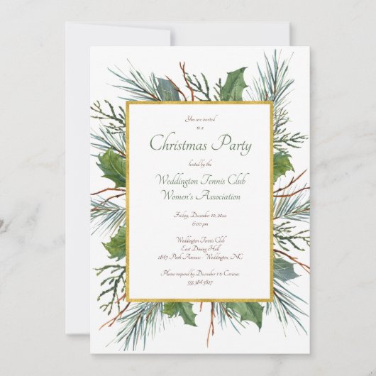 グリーンホリークリスマスホリデーパーティー招待状 招待状 (正面)