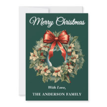 グリーンホリーベリークリスマスリースホリデーカード
