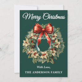 グリーンホリーベリークリスマスリースホリデーカード シーズンカード