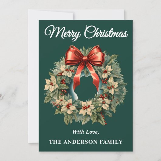 グリーンホリーベリークリスマスリースホリデーカード シーズンカード (正面)