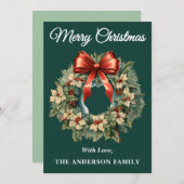 グリーンホリーベリークリスマスリースホリデーカード シーズンカード (正面/裏面)