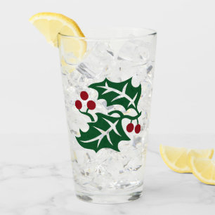 グリーンホリーレッドベリーズクリスマスホリデーテーマ タンブラーグラス
