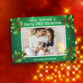 グリーンホリー写真メリーリトルクリスマスカード 招待状