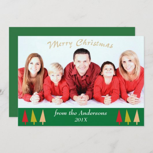 グリーンホリ縁どティツリーズテンプレートクリスマス シーズンカード (正面/裏面)
