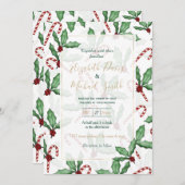 グリーンホリ葉ーズレッドベリーキャンディーケーン絵を描 招待状 (正面/裏面)