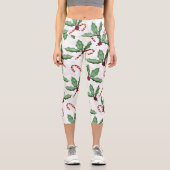 グリーンホリ葉ーレッドベリーズキャンデ絵を描ィーステイン カプリレギンス (正面)