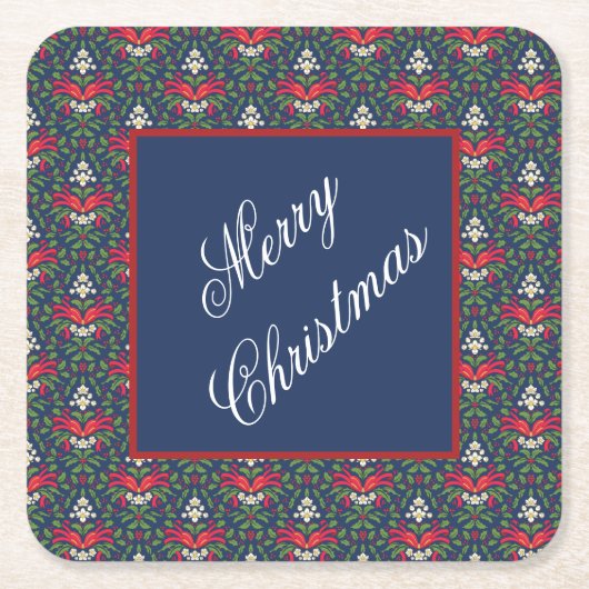 グリーンホリ離れーズ、レッドベリー、ヴィンテージレッドボウ スクエアペーパーコースター (正面)