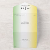 グリーンホワイトと金ゴールドジャマモダンリカの結婚写真 オールインワン招待状 (外側)