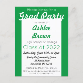 グリーンホワイトはっきりしたグラードパーティー卒業 インビテーションポストカード