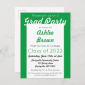 グリーンホワイトはっきりしたグラードパーティー卒業 インビテーションポストカード (正面/裏面)