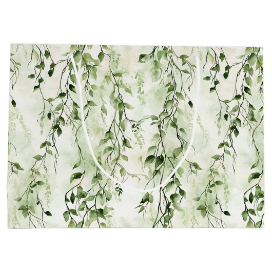 グリーンホワイトアイビー離れズワイルドジャングル誕生日 ラージペーパーバッグ (裏面)