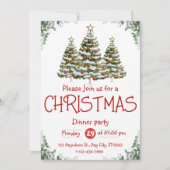 グリーンホワイトウォーターカラークリスマスパーティの招待状 招待状 (正面)