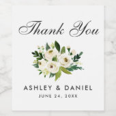 グリーンホワイトウォーター色フローラ結婚ズサンキュー ワインラベル (シングルラベル)