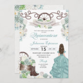 グリーンホワイトカッティウェスタンブーツチャラキンセニェラ 招待状 (正面/裏面)