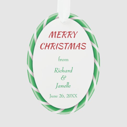 グリーンホワイトキャンディーケーンフレーム写真テンプレート オーナメント (裏面)