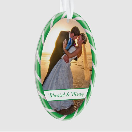 グリーンホワイトキャンディーケーンフレーム写真テンプレート オーナメント (正面)