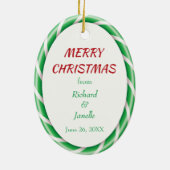 グリーンホワイトキャンディーケーンフレーム写真テンプレート セラミックオーナメント (裏面)