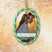 グリーンホワイトキャンディーケーンフレーム写真テンプレート セラミックオーナメント