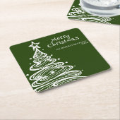 グリーンホワイトクリスマスツリーパーティー スクエアペーパーコースター (アングル)