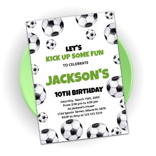 グリーンホワイトサッカー誕生日招待状 招待状