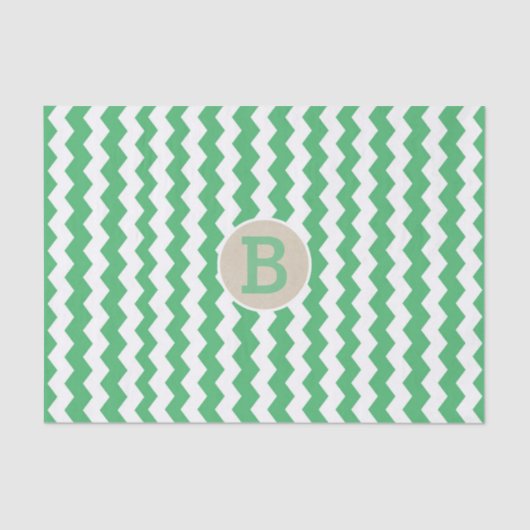 グリーンホワイトシェブロンパターンモノグラムイニシャル 薄葉紙 (正面)